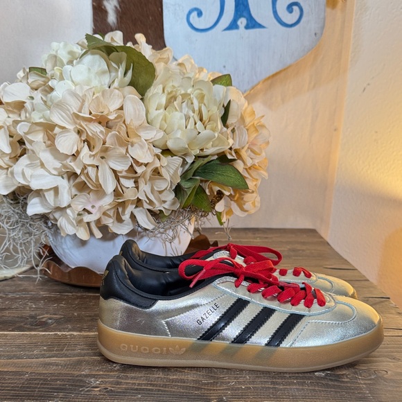 adidas Other - Adidas x Gucci Mens Gazelle Metallic Gold Sneakers with Red Laces